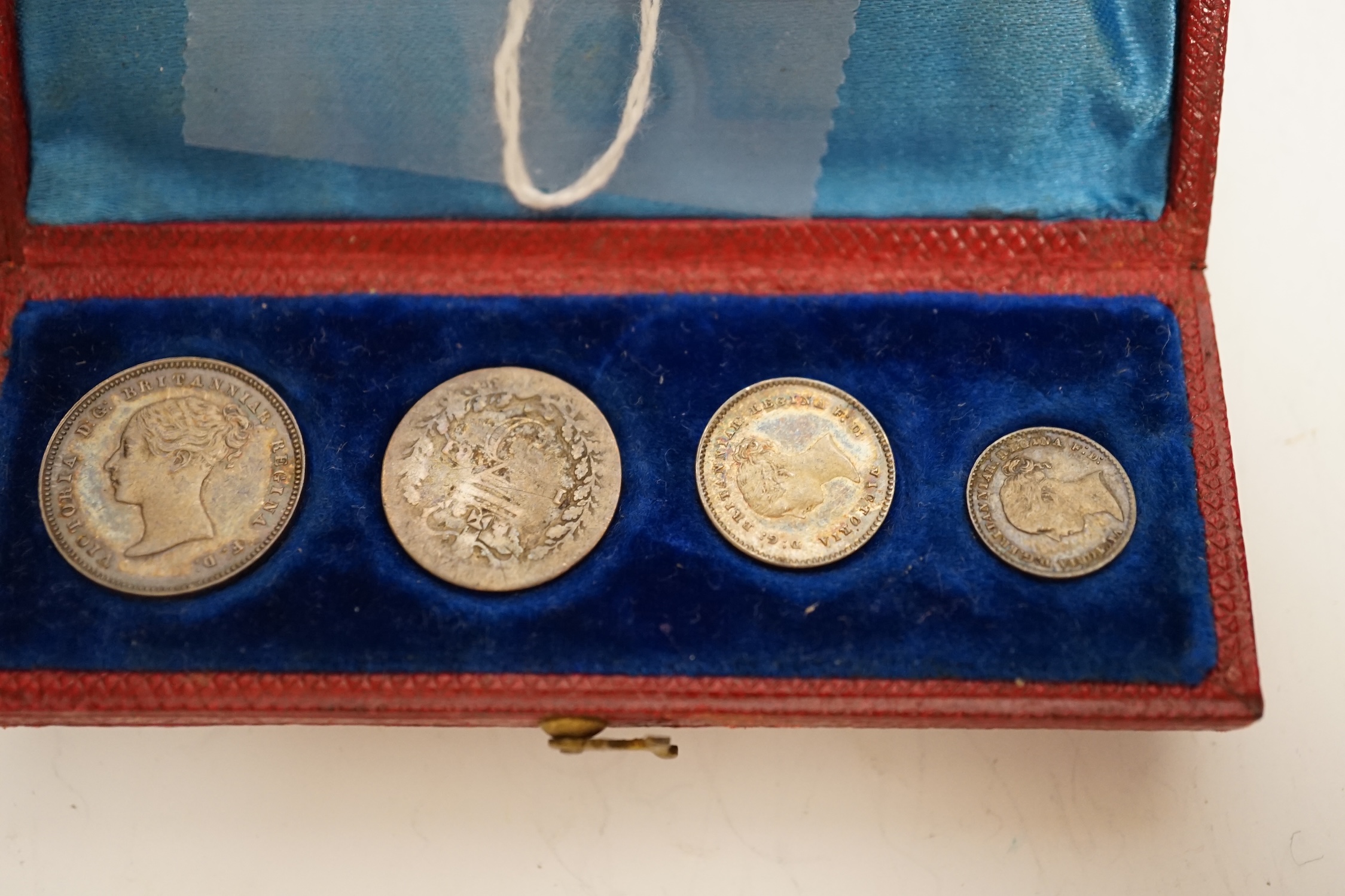 British silver coins, Victoria, A cased set of maundy money, 1879